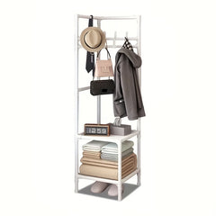 2 Tier Coat Rack with 4 Double Hooks - Sturdy Standing Storage