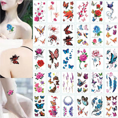 30 Sheets Butterfly Rose Flower Feather Temporary Tattoos