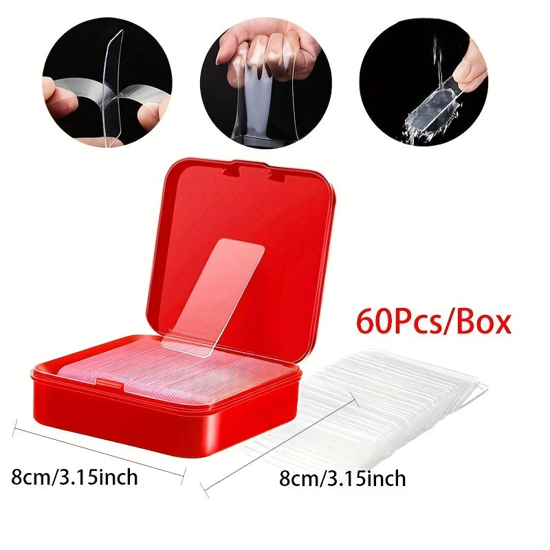 60pcs Transparent Double-Sided Adhesive Tape Non-marking Washable Sticker