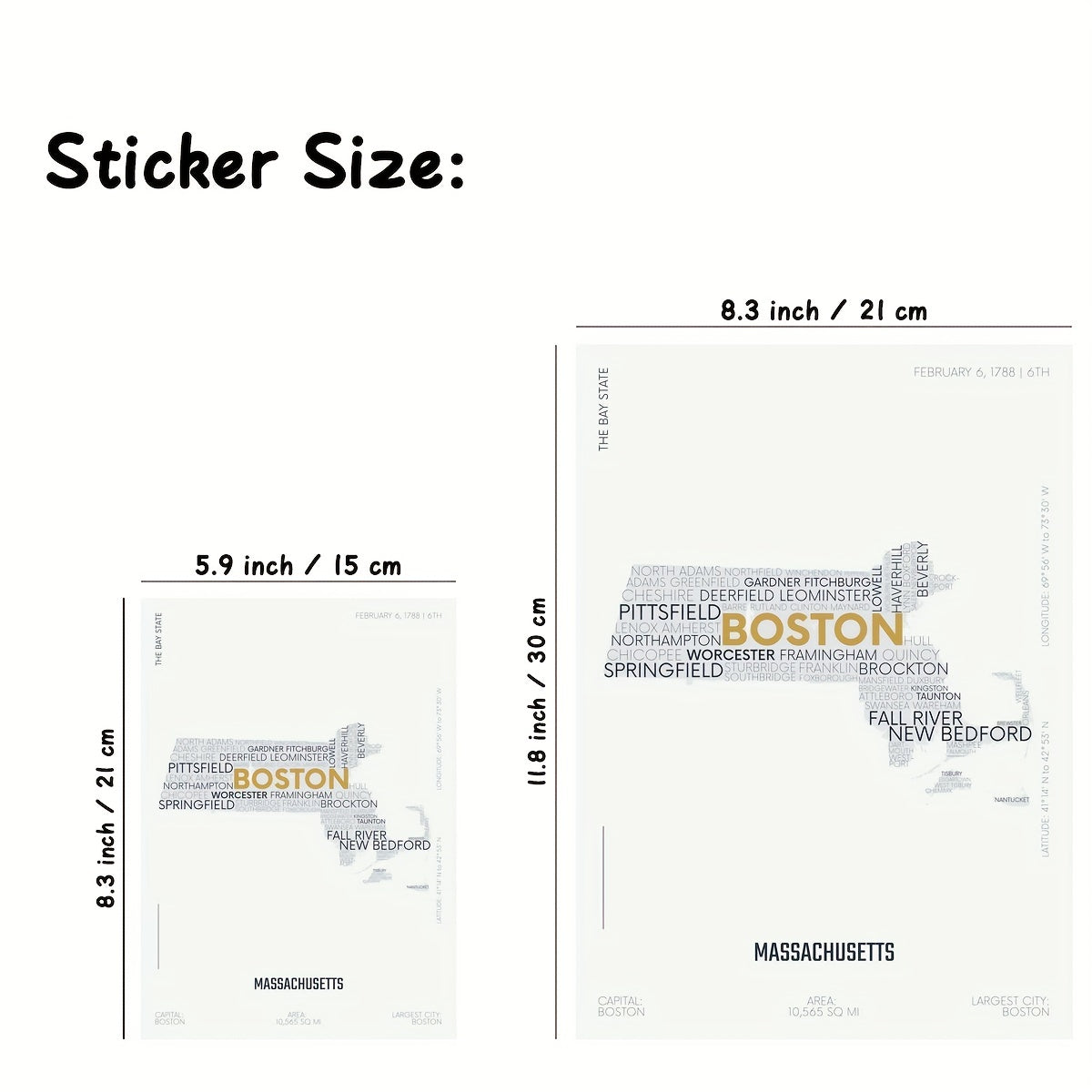 Massachusetts State Letter Map Sticker Modern Typography Art