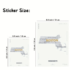 Massachusetts State Letter Map Sticker Modern Typography Art