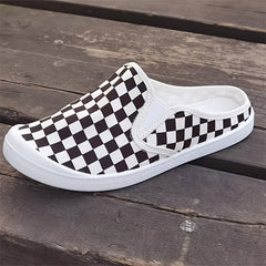 Women's Checkerboard Flat Mules Slip-On Canvas Shoes
