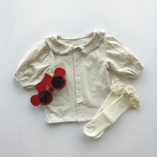 Toddler Girls Casual Blouse Button Round Collar Shirt
