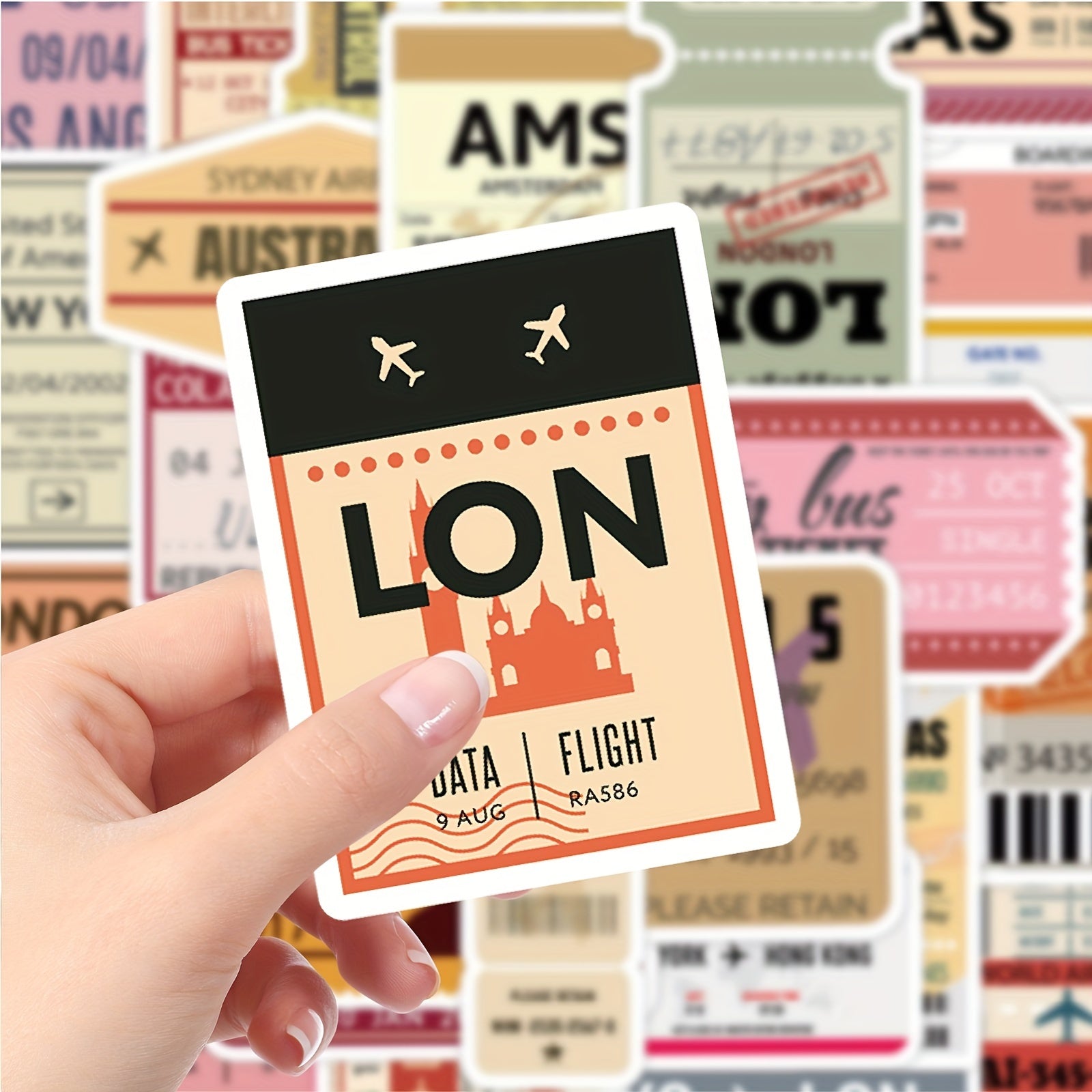 60pcs Retro Airplane Transportation Ticket Stickers Vinyl Self Adhesive Decals
