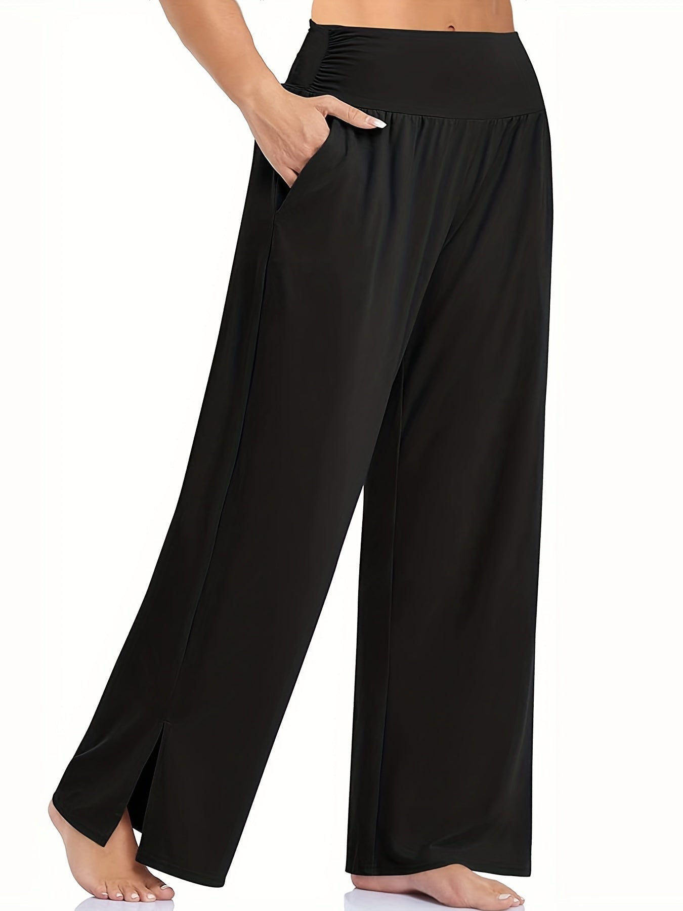  Sporty Pants Women's Plus Solid High Waist Adjustable Tie Knots Pocket