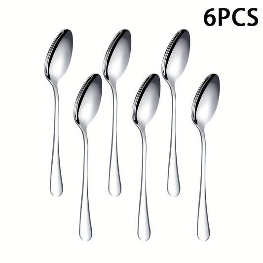 6pcs Stainless Steel Meal Spoon Soup Spoon Coffee Spoon Dessert Spoon Tea Spoon