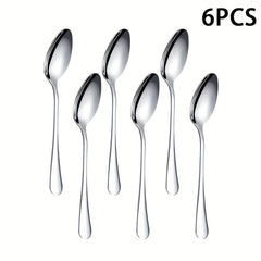 6pcs Stainless Steel Meal Spoon Soup Spoon Coffee Spoon Dessert Spoon Tea Spoon