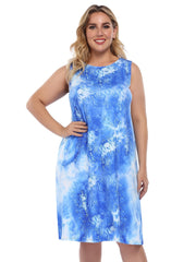 Tie Dye Round Neck Tank Midi Dress Plus Size Medium Stretch