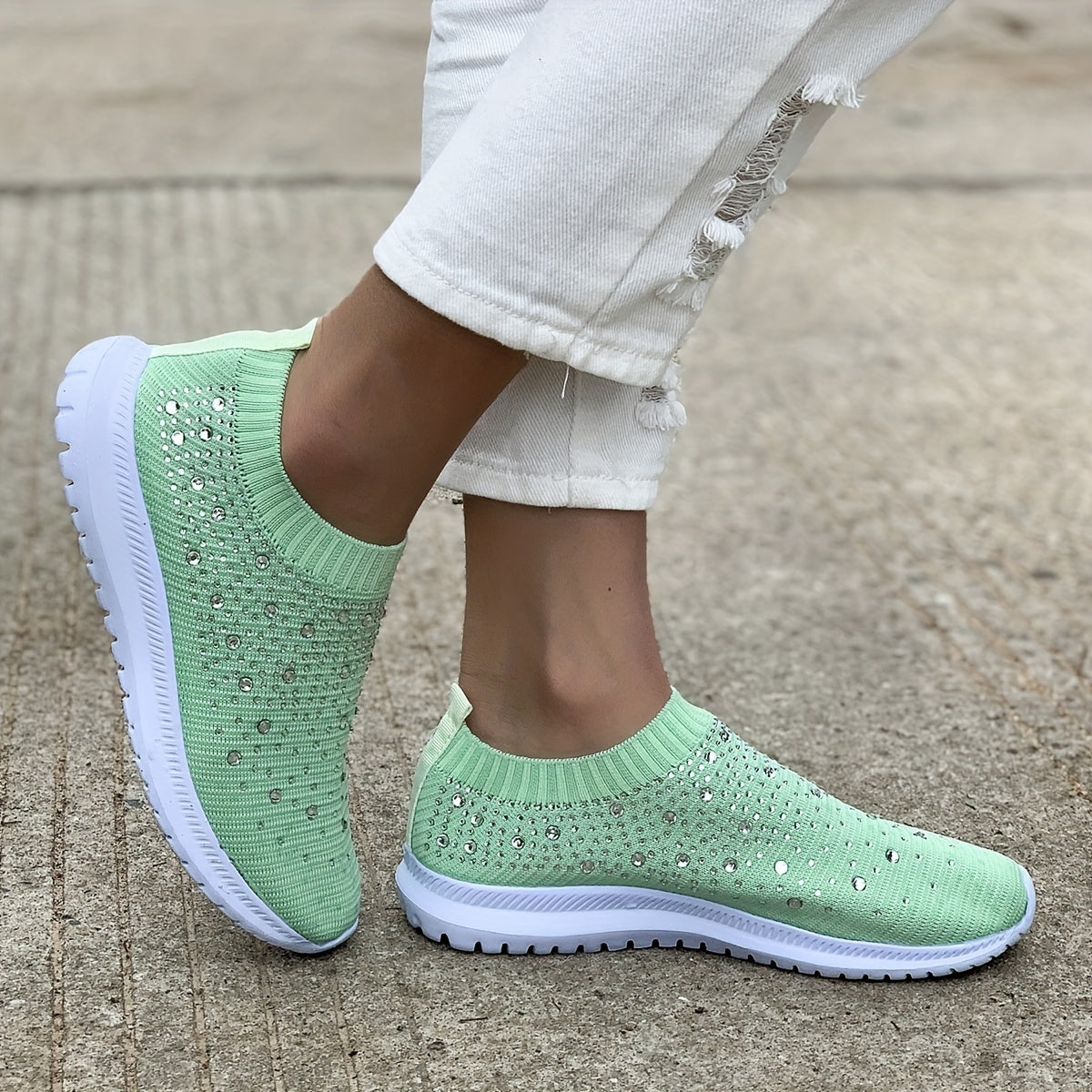 Women's Rhinestone Slip On Sport Shoes Breathable Low Top Sneakers