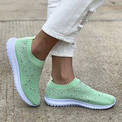 Women's Rhinestone Slip On Sport Shoes Breathable Low Top Sneakers