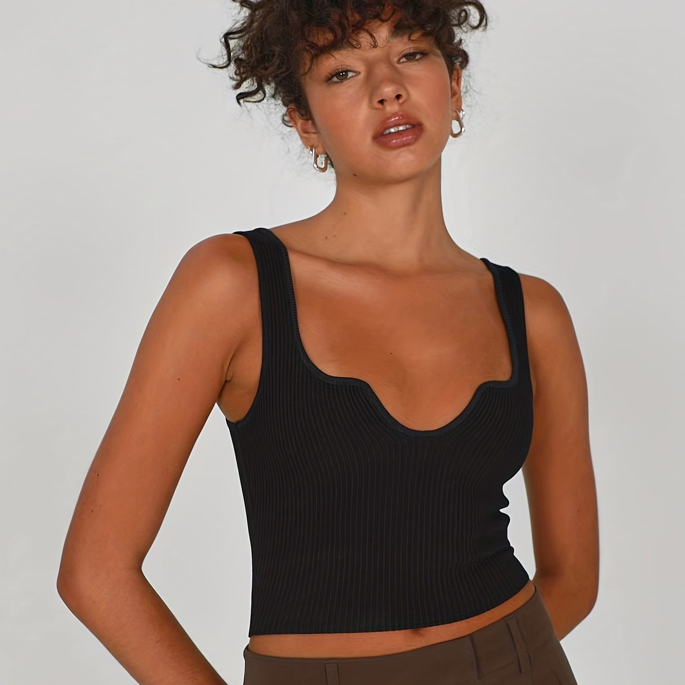 Sexy Sleeveless Tank Top Solid Notched Neck Summer Women's Clothing