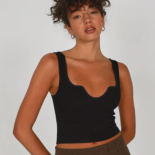 Sexy Sleeveless Tank Top Solid Notched Neck Summer Women's Clothing