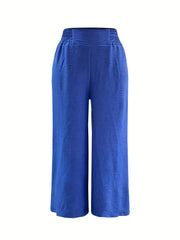  Solid Wide Leg Trousers with Elastic Waist