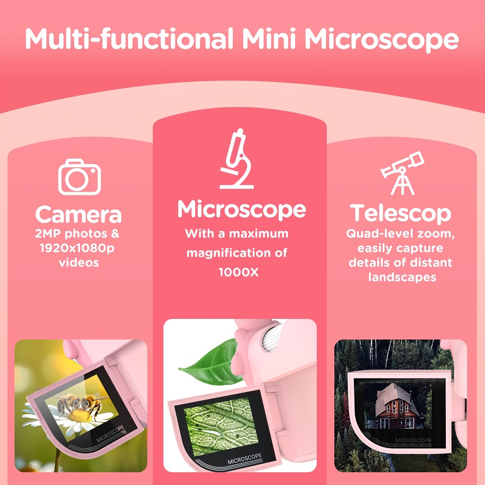 RIVGOT Kids Microscope 1000X Handheld with 8 Lights