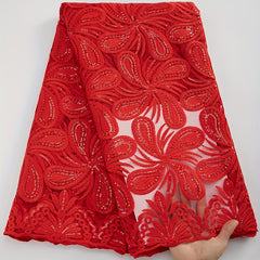 African Mesh Lace Fabric With Sequins French Tulle Lace Fabric