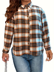  Plaid Print Button Up Long Sleeve Shacket