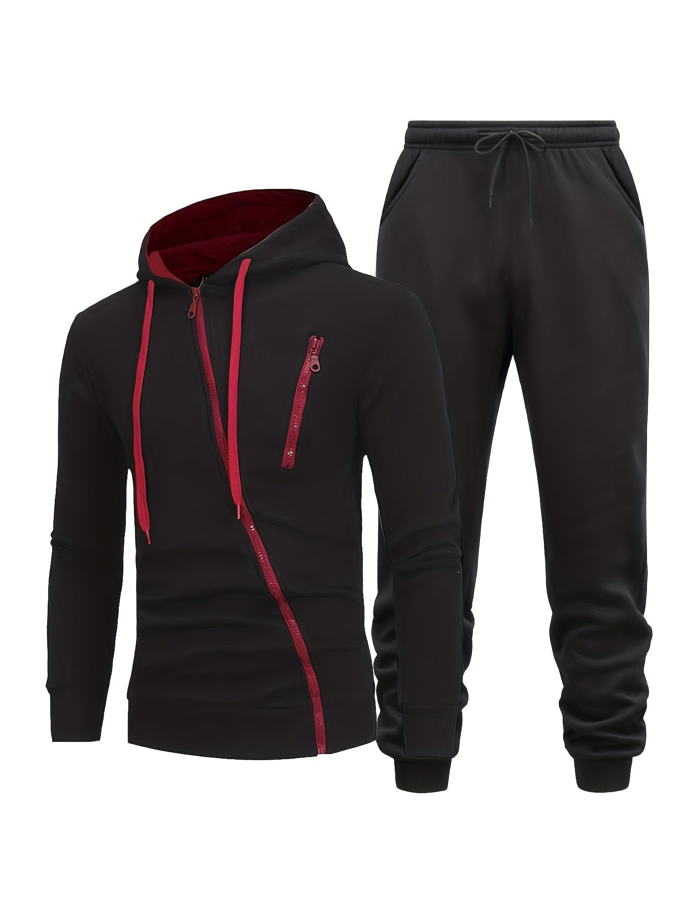 Men's Casual Zip Hoodie & Drawstring Sweatpants Set for Fall Winter