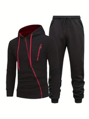 Men's Casual Zip Hoodie & Drawstring Sweatpants Set for Fall Winter