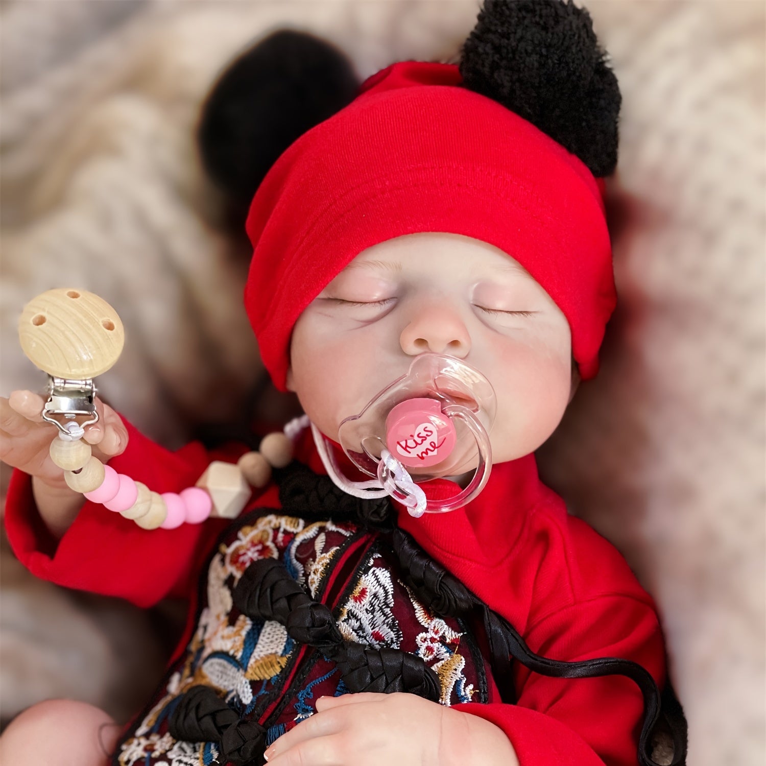 18 Inch Lifelike Reborn Girl Doll with Red Floral Onesie