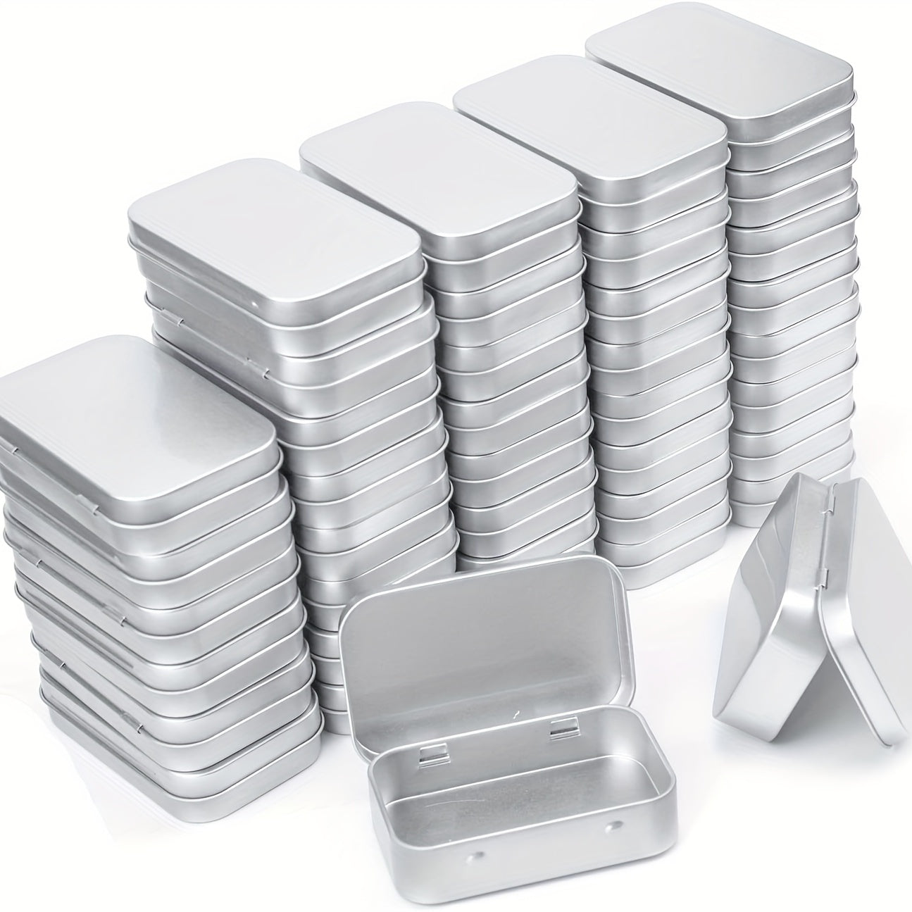 2pcs Metal Rectangular Storage Jar Empty Hinged Tins Mini Portable Box