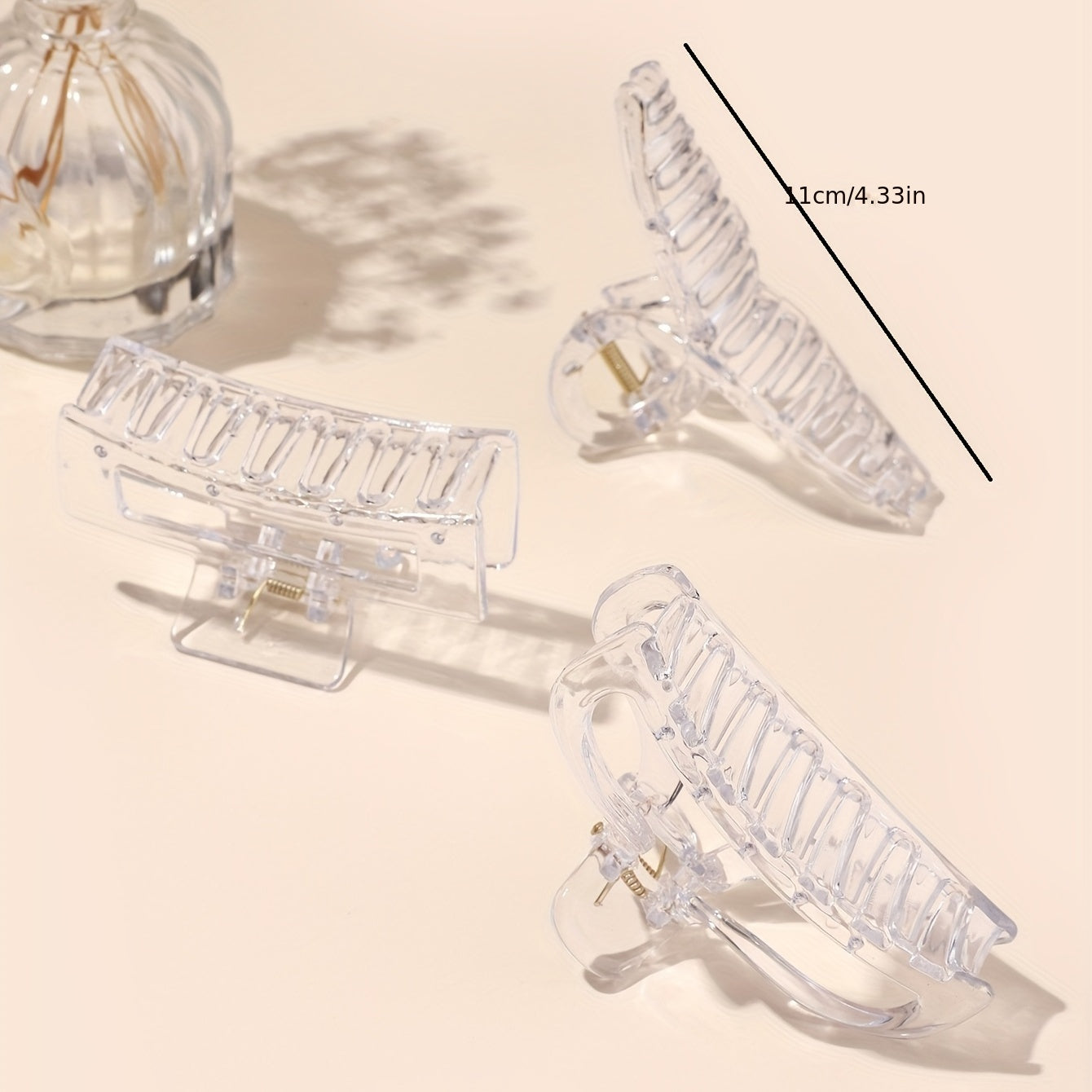 3pcs Large Hair Claw Transparent Plastic Shark Claw Style Hair Accessories