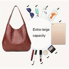 Vintage PU Hobo Bag Large Capacity Tote Bag Women's Travel Shoulder Bag