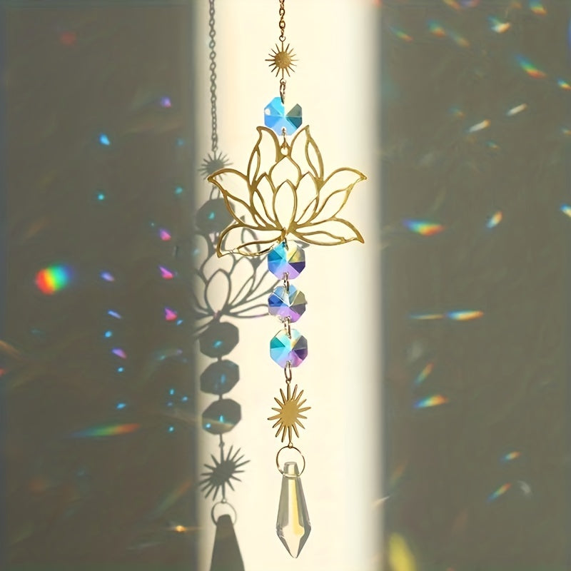 Lotus Flower Crystal Sun Catcher Wind Chime for Decor