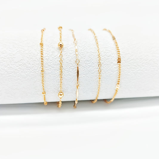 5pcs Round Beaded Layered Anklet Set - Minimalist Foot Jewelry