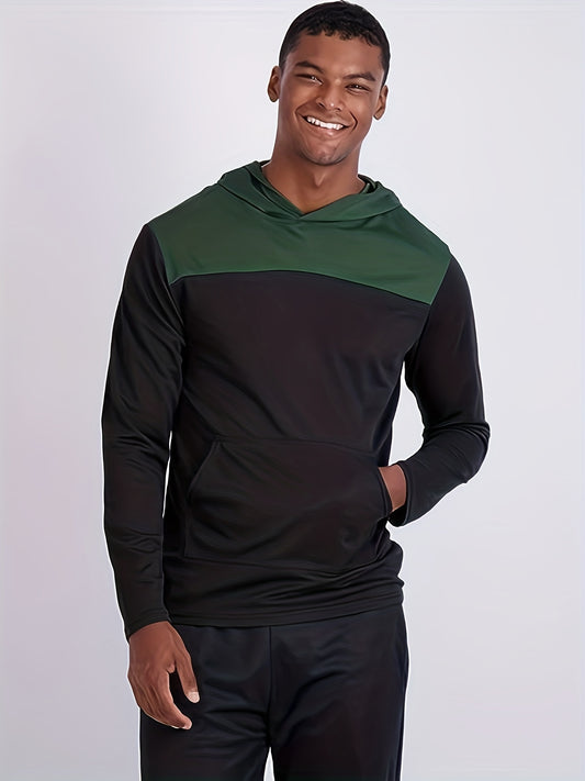 Men's Block Hoodie With Pocket Casual Active Slightly Stretch Hooded Sweatshirt
