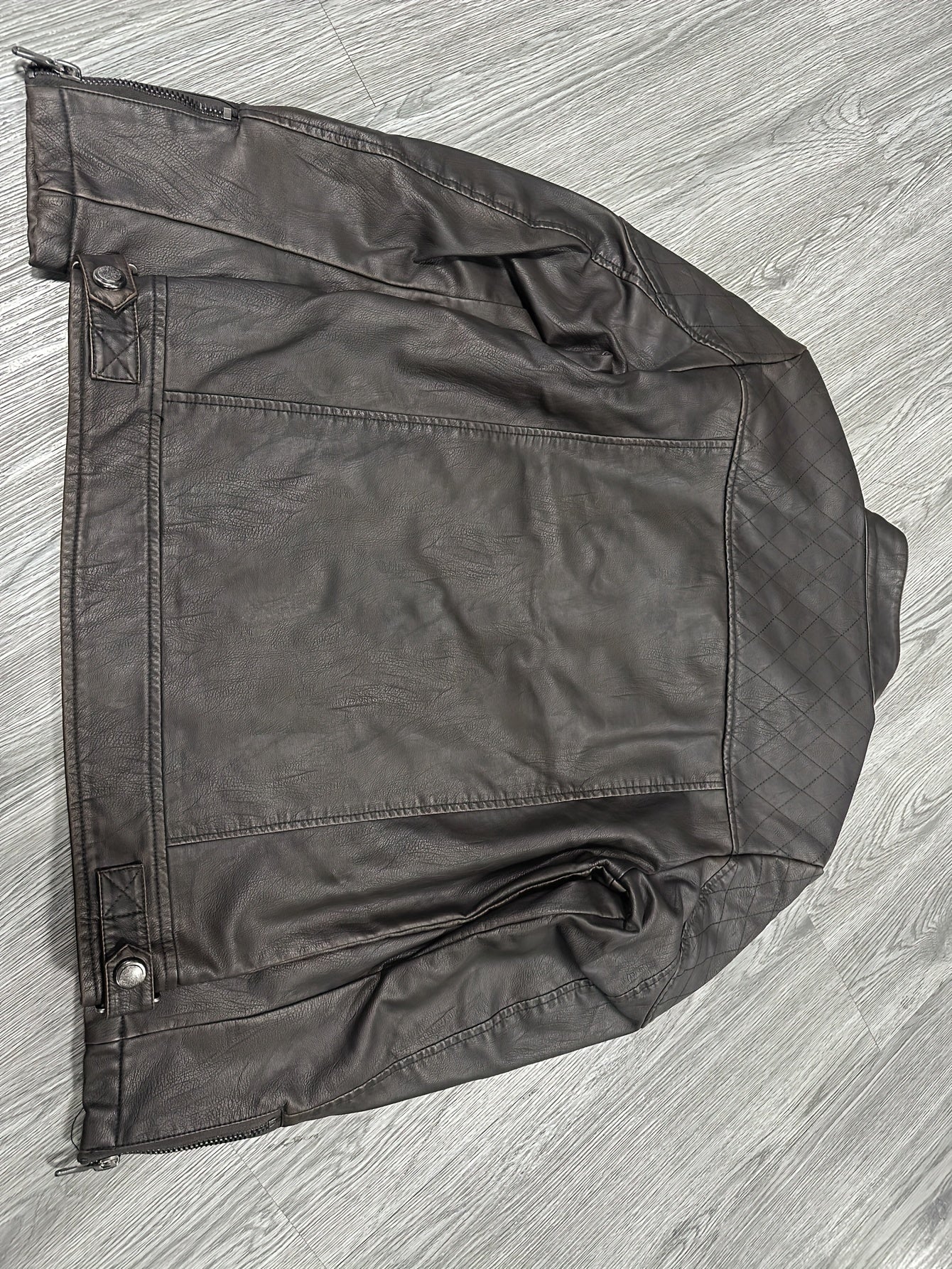 PU Biker Jacket Men's Casual Zipper Pockets Stand Collar Faux Leather Jacket
