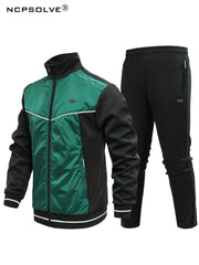 Men's Stand Collar Sports Jacket & Comfy Pants Set for Fall Winter