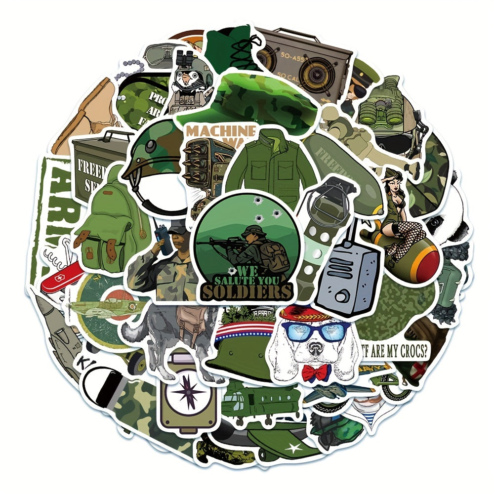 50pcs Cartoon Military Equipment Graffiti Stickers for Laptop Trunk