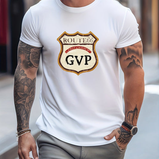 Retro Pattern Print Men's Graphic Crew Neck Active T shirt