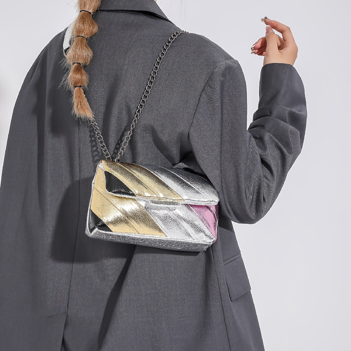 Metallic Rainbow Crossbody Bag Chain Shoulder Purse