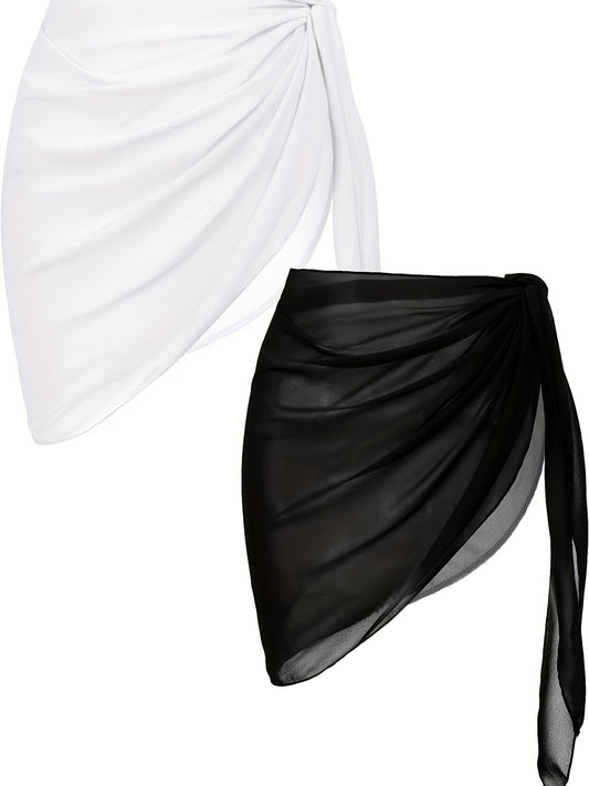 Boho 2-Piece Beach Wear Wrap Skirts Leopard & Solid Sarongs