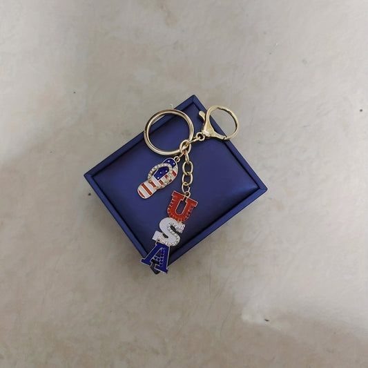 American Flag Alloy Inlaid Diamond Keychain Independence Gift
