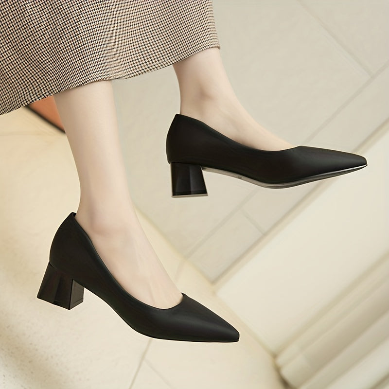 Women's Pointed Toe Chunky Heels Slip On Mid Heels