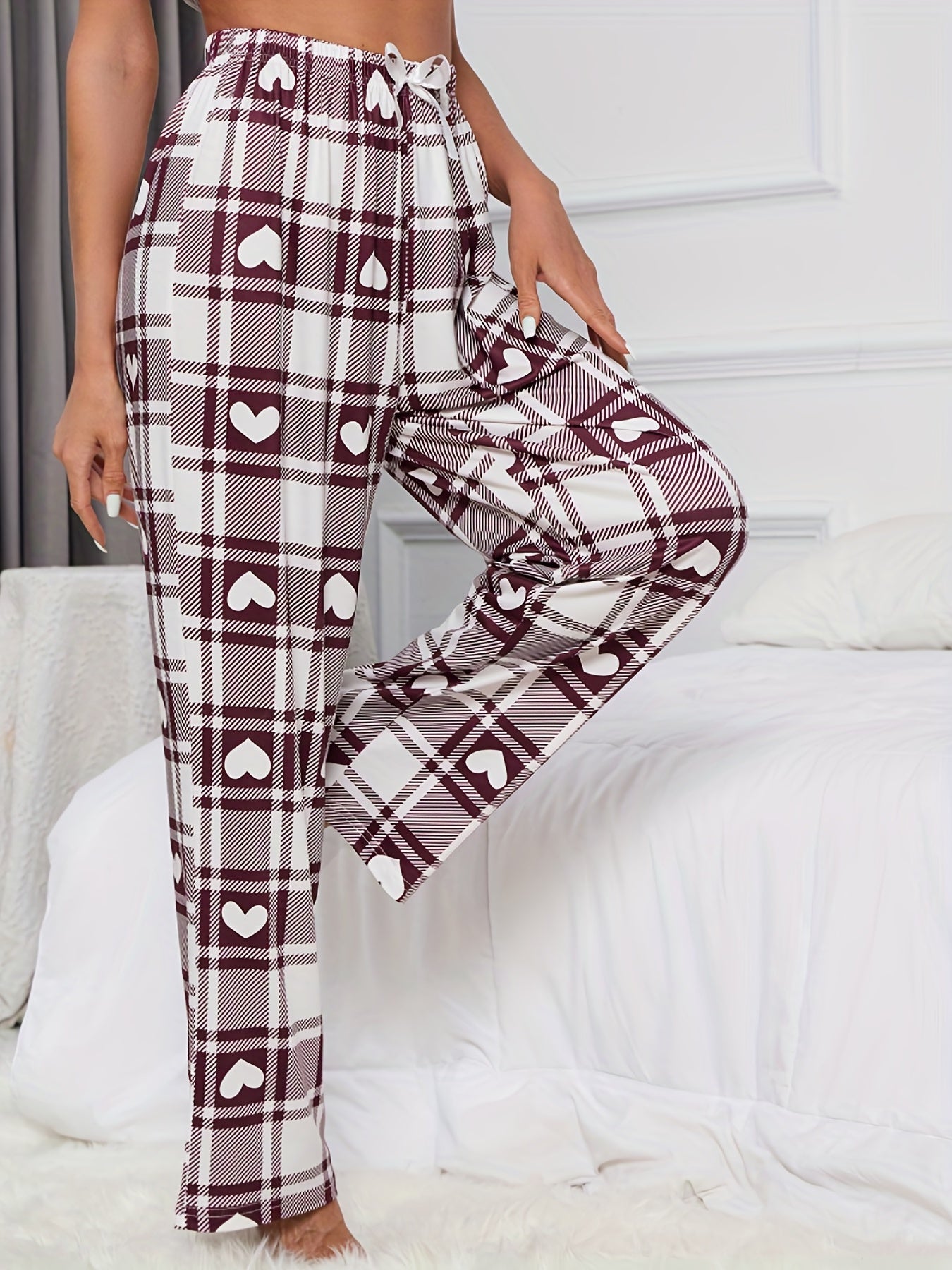 Plaid Print Lounge Bottoms Elastic Waist Lounge Pants Women's Sleepwear