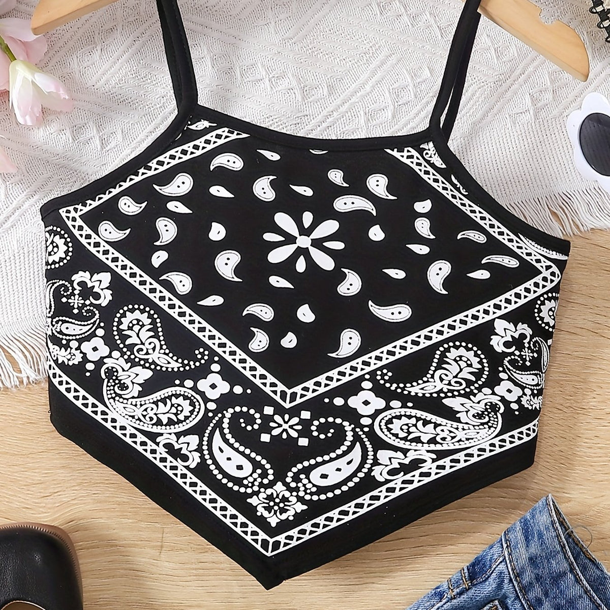 Girl's Paisley Pattern Cami Top for Summer Music