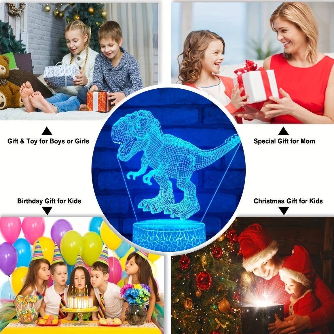 Dinosaur 3D Night Light w/ Remote & Smart Touch 16 Colors Dimmable T rex Toys