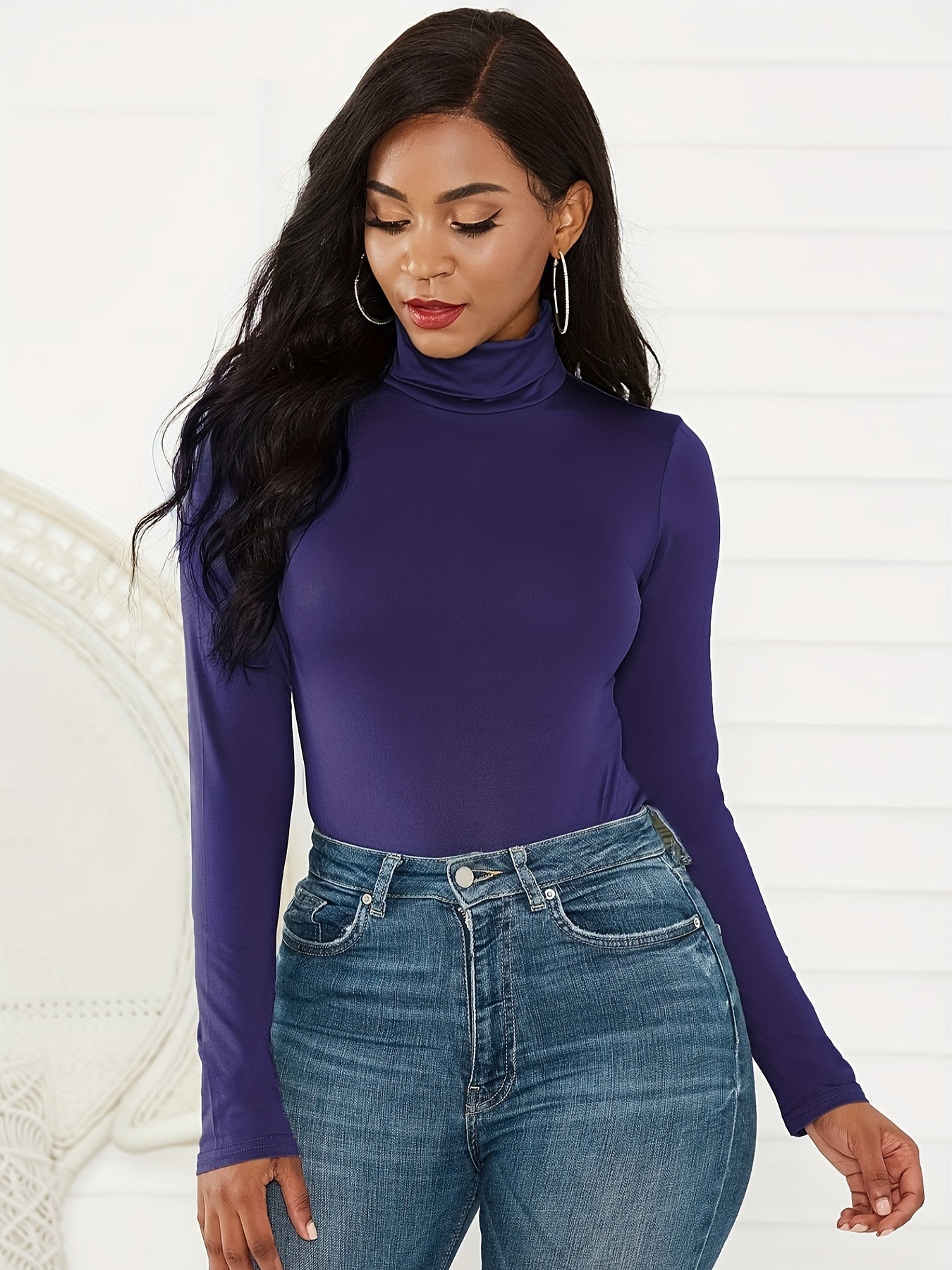 Mock Turtleneck Long Sleeve Bodysuit Women Sexy Lingerie Leotard