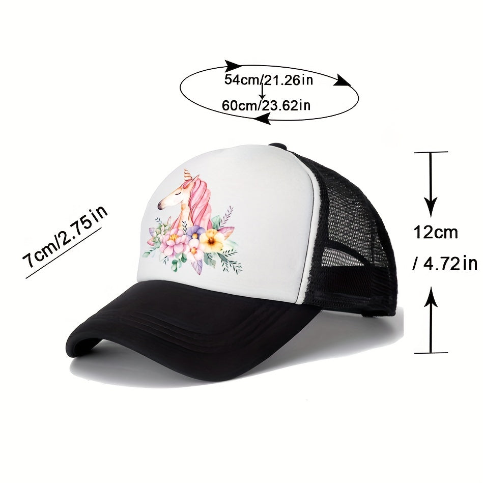 Unicorn Printed Baseball Cap Mesh Sun Hat Lightweight Trucker Hats Women