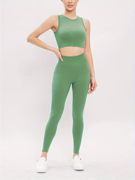 2pcs Yoga Set Beauty Back Cropped Tops & Slim Leggings Women's Activewear
