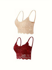 2pcs Lace Wireless Bras Scallop Trim Bralette Women's Lingerie