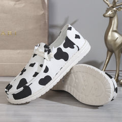Women's Cow Pattern Canvas Lace-Up Sneakers Lightweight Outdoor Shoes