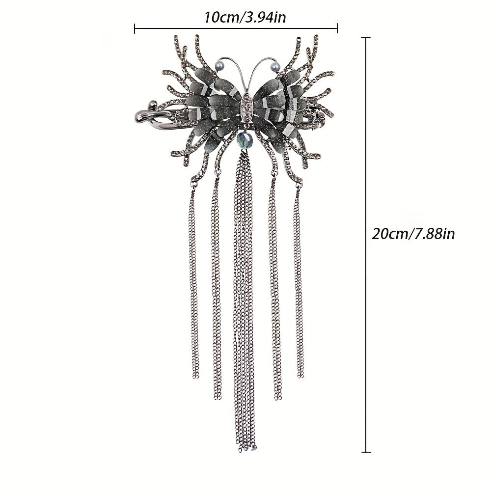 Crystal Butterfly Hair Claw with Chain Tassel Glitter Hair Claw