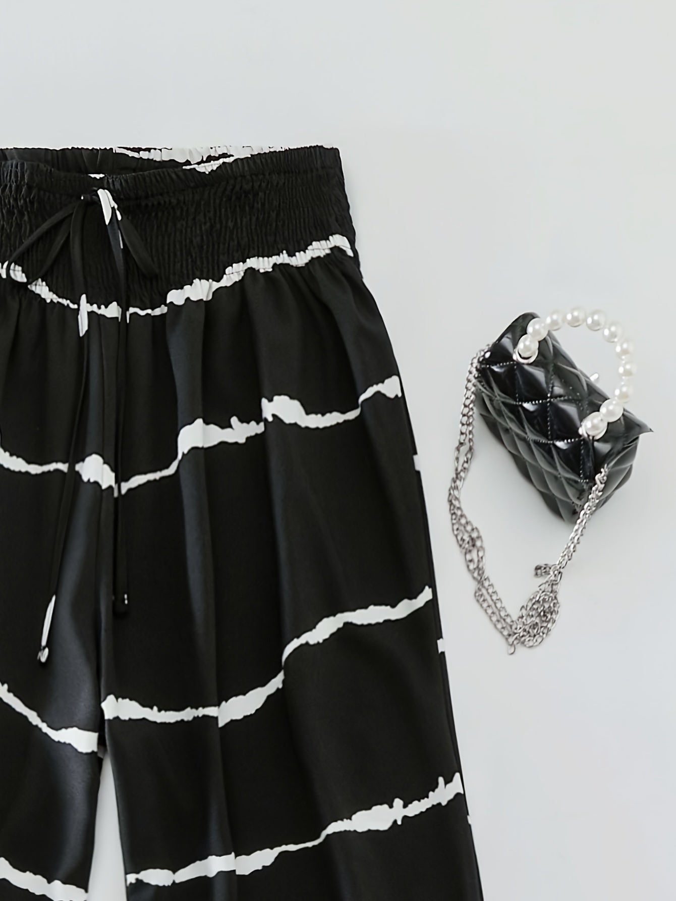  Women's Stripe Print High Rise Wide Leg Trousers