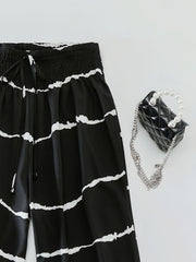  Women's Stripe Print High Rise Wide Leg Trousers
