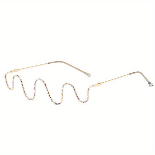 Rhinestone Decor Lensless Glasses Wavy Glasses Frame Stylish Photo Prop