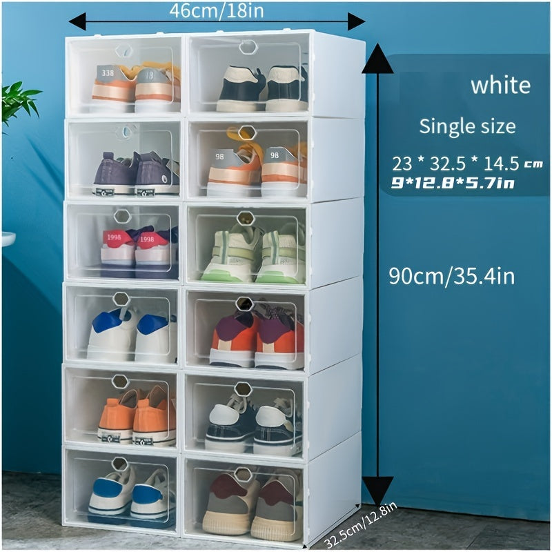 12pcs Clear Plastic Shoe Boxes Easy Assembly Dustproof Storage Box